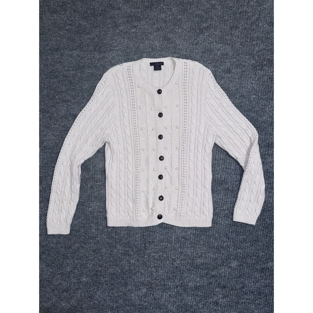 Willi Smith Ivory Cable Knit Button Cardigan Sweater XL 100%‎ Cotton Women
